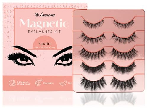 LAMORA Falsche Magnet Wimpern Extensions ohne Eyeliner - Natürlich, Leicht, Weich, Wiederverwendbar - Magnetisches Wimpern Set für Anfänger und Profis zu Allen Anlässen