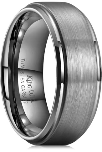 King Will Classic Tungsten Wedding Band for Men, Polished Finish Step Edge Matte Rings Comfort Fit
