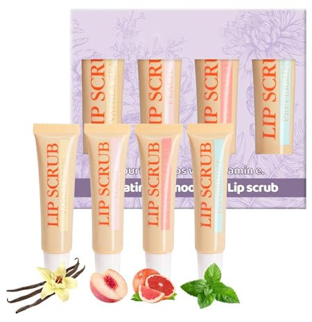 Lippenpeeling und Feuchtigkeitscreme, Lippenpeelingstift - Lippenpeeling Lippenpeeling Scrubber | 4X Lippenpeeling-Set, Lippenpeeling-Lippenpflegeprodukte, Lippenfeuchtigkeitscreme zur Feuchtigkeitsve