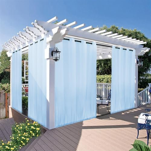 Durchsichtige Outdoor-Vorhänge für Terrasse, wasserdicht, 2 Paneele mit Sichtschutz und Lichtfilterung, Ösen oben und Stangentasche, Voile-Vorhang für Veranda, Pergola oder Cabana-Blau, 100 x 120 L