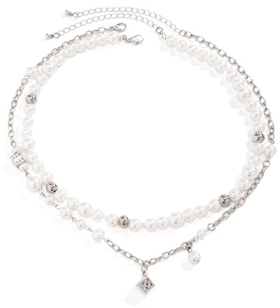 LIANCHEN 8 mm Weiße Perlenkette Perlenkette für Herren Perlen Choker Kette 40 Mm Lang Faux Pearl Herrenschmuck Perlen Anhänger Chain Kette Perlen Anhänger für Herren, Party, Geschenk