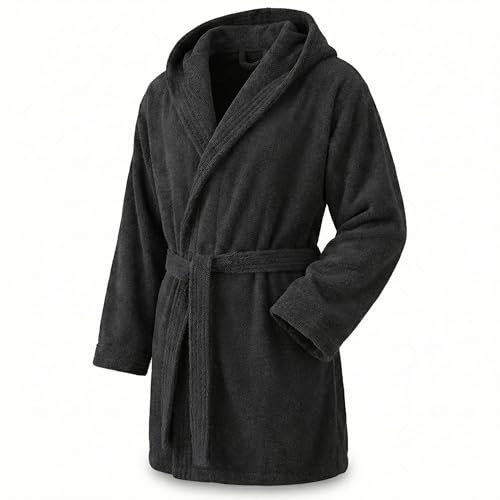 Top Towel Elegant - Badrock för kvinnor och män i 100% bomull, 500 g/m² - val med huva eller utan huva - mjuk och absorberande för dusch, spa och pool, svart, XL