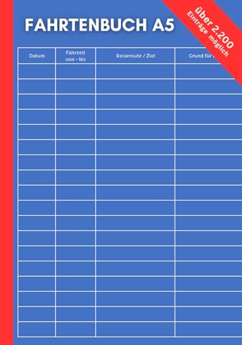 Fahrtenbuch PKW A5 | über 100 Seiten | 2.200 Einträge möglich | vom Finanzamt anerkannt: Dokumentation von Fahrten für Deutschland und Österreich auch für LKW (Business Bücher Serie)