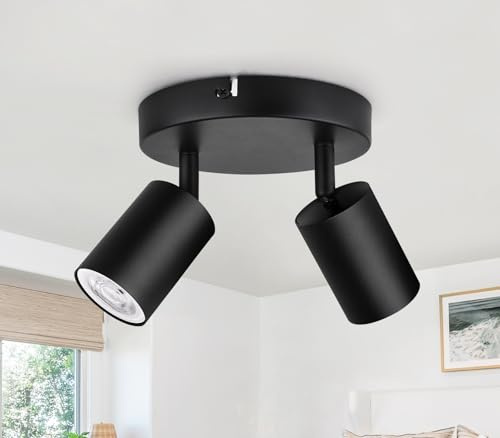 GeyouLux Deckenstrahler 2 Flammig Rund, LED Deckenleuchte Schwenkbar, GU10 Deckenlampe Strahler Deckenspot, Modern Spot Lampe Wandstrahler Schwarz für Wohnzimmer Schlafzimmer Küche (Ohne Leuchtmittel)