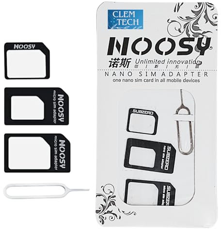 Clem Tech - Adaptateur Carte Sim Universel 4 en 1 avec Outil d'Ejection Facile. Compatible Tous Smartphones & Tablettes (Nano SIM à Micro SIM + Micro SIM à Standard + Nano SIM à Standard)
