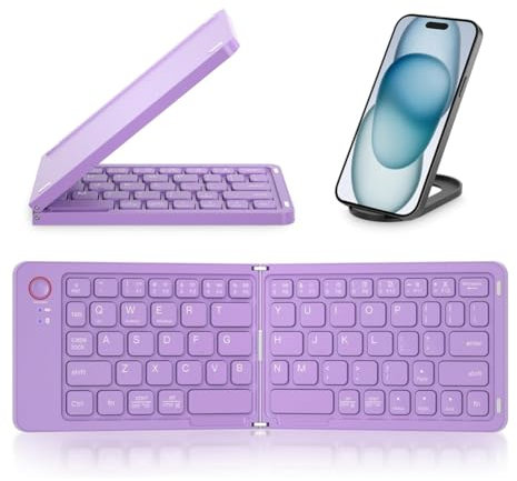 reamhome Mini Tastiera Wireless Bluetooth Pieghevole (Sincronizzazione Fino A 3 Dispositivi), Tastiera Pieghevole Portatile per Android, Viola