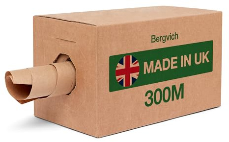 Void Fill Packpapier in Spenderbox, 300 mm x 300 m, plastikfreier Paketfüller, 100 % recyceltes Kraftpapier, kernloses Design, hergestellt in Großbritannien von Bergvich