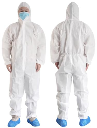 keebomed Hazmat Suits Hooded Coveralls Disposable Chemical-Resistant, Elastic, Unisex-Adult Industrial (25, White, 2XL)