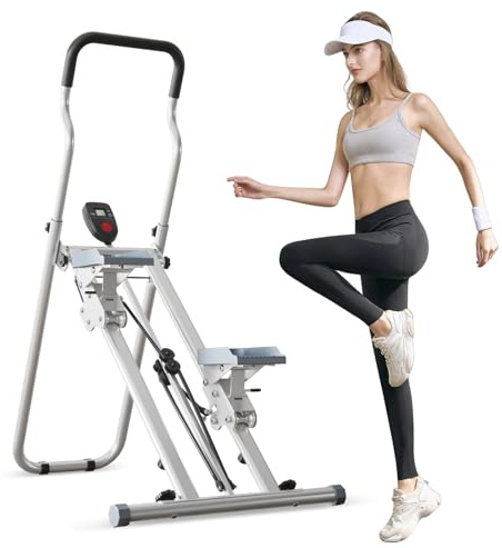 Vertikaler Treppensteiger, Treppensteigermaschine für Zuhause, Fitnessstudio, Büro, kompakter zusammenklappbarer Stepper mit LCD-Display, verstellbarer Lenker und Pedalen, erweiterter Schrittbereich