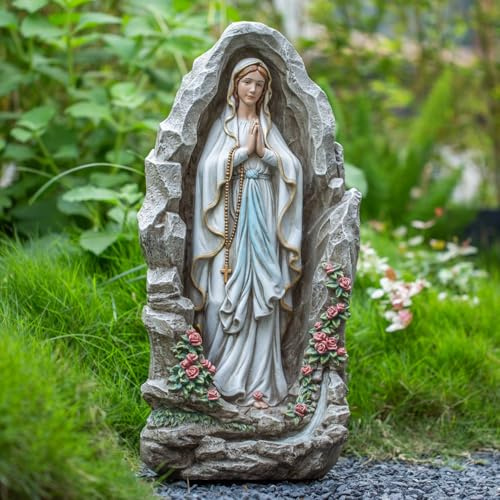 Grace4Joy Our Lady of Lourdes Statue - 24 Inches Virgin Mary Statue Outdoor Catholic Garden Decor, Our Lady of Lourdes Grotto Sculpture for Home Yard Patio Lawn Hallway Decor