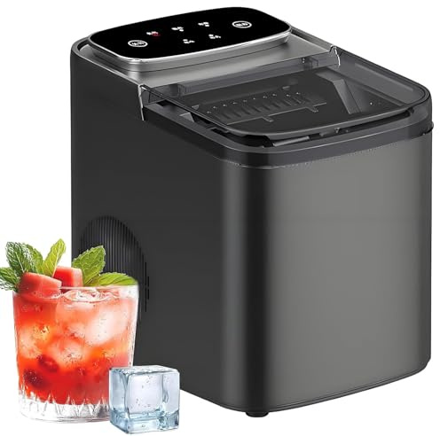 Ice Maker Machine Counter Top, Small Pellet Ice Machine With Anti-Slip Base And Self-Cleaning, Small Household Ice Nugget Maker Machine, Bullet Ice Cube Makers For Diy More Drinks, Kitchen(Black)