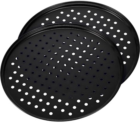EPIGEIST 2 Pezzi Teglia Pizza Carbonio con Fori per Cottura Uniforme Antiaderente Facilita Pulizia per Pizze Grandi e Feste