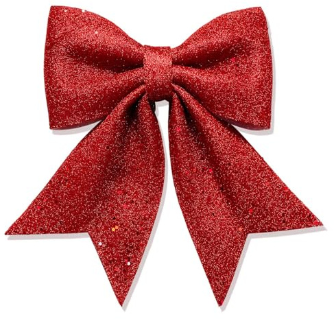 Nœud Rouge Noel, 30 X 24 cm Gros Noeud Sapin de Noel, Arc de Noël Pailleté, Noeud Cadeau pour Couronne Noël, Décoration Cadeau