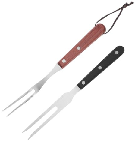 Garneck 2 Stück Fleischgabel Edelstahl, Grillgabel und Tranchiergabel | mit Holzgriff und Bakelitgriff, Zweizinkige Bratengabel für BBQ, Grill, Steak und Braten