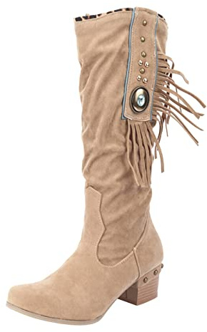Allbestop Santiags, Botte Cuissarde Femme Bottes Longues pour Femme Botte Haute Chaussure A Talon Bottes Country en Cuir Equitation Western(Kaki,39)