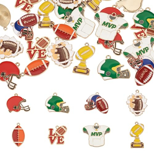 Sparkeads Anhänger mit Sportmotiven, Fußball-Legierung, Emaille, Rugby-Kappe, Rugby-Trikot, baumelnde Charms für Halsketten, Ohrringe, Armbänder, DIY-Schmuckherstellung, 24 Stück
