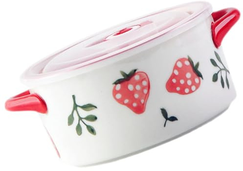 WEKADRIN Cuenco de Porcelana con Tapa Diseño de Microondas Seguro Almacenamiento Hermético para Sopa y Alimentos para Desayuno y Comida para Llevar
