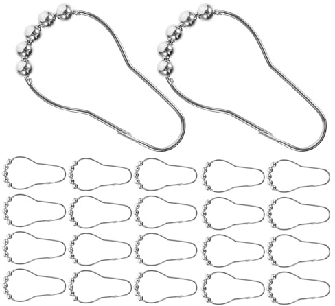 Ipetboom 36 Piezas Anillas Metálicas Antióxido para Cortinas con Colgadores de Cuentas Ganchos Resistentes para Pliegues Anillos Deslizantes para Baño y Salón Plateado