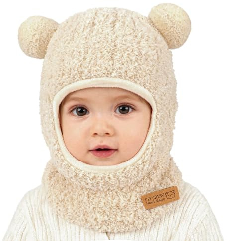 AYPOW Cappello Passamontagna Bambino Toddler Invernale e Scaldacollo Caldo Morbido Berretto con Termico Fodera in Pile con Pompom Sciarpa con Cappuccio Balaclava Ragazzi Ragazze