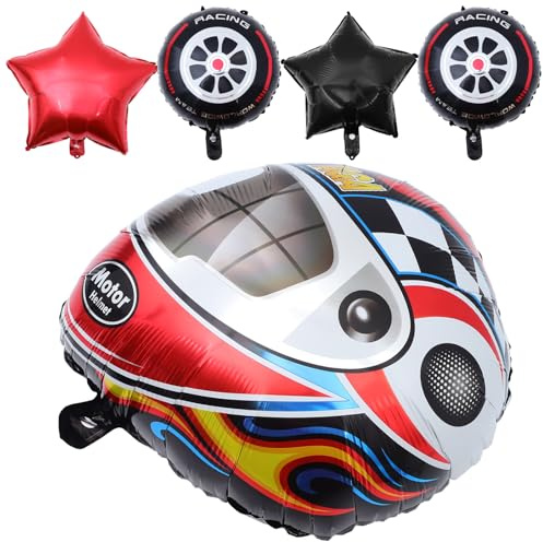 TOYANDONA Race Car Helmet and Tire Foil Balloons Set, 5pcs Racing Car Birthday Party Balloons Decoration, Motorcycle Themed Party Supplies for