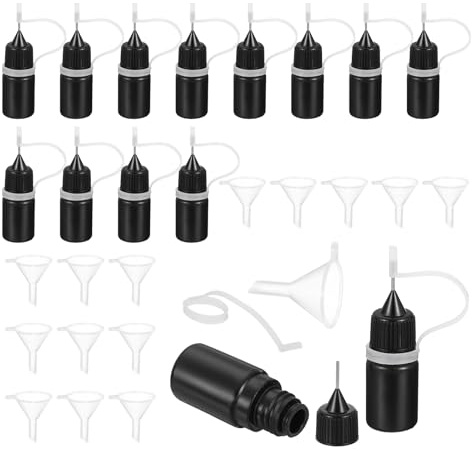 QUARKZMAN 15Pcs Bottiglia A Spruzzo, 5ml/0.2oz Bottiglie Di Plastica Con Applicatore A Punta Per Colla, Ideali Per Lavori Di Carta, Pittura, Olio, Inchiostro(Nero, Con 15 Imbuti)