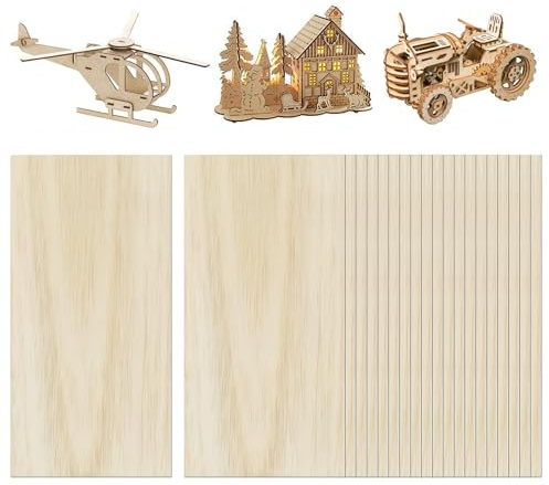 LUMOOM 20 pannelli in legno per fai da te, 200 x 100 x 1 mm, pannelli rettangolari in compensato per lavori fai da te, aerei e modelli di nave