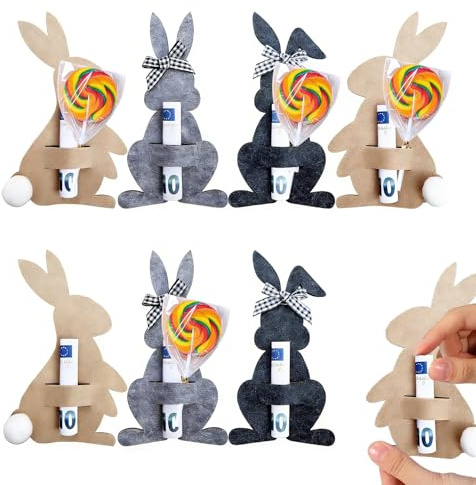 Geldgeschenk Ostern Verpackung 8er Set – Filz Osterhasen Geschenkbox, Ostergeschenke für Erwachsene & Kinder, Kreative Osterdekoration mit Geldschlitz-Dekoration für Osternester (Grau Schwarz)