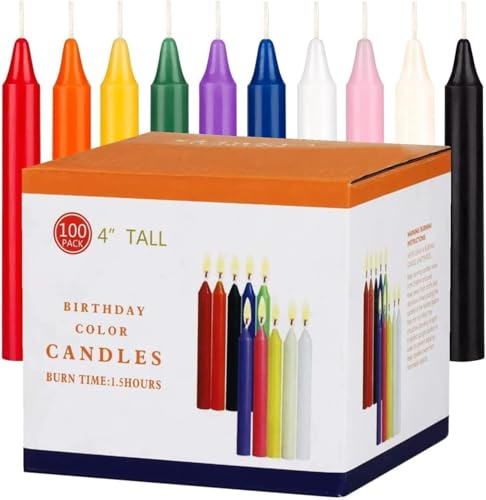 100 Stück Stabkerzen, 10 Farben – Mini Duftlose Kerzen, Chime-Kerzen für Rituale, Zauberarbeiten, Zeremonien, Feiertagsdekoration, Halloween und besondere Anlässe