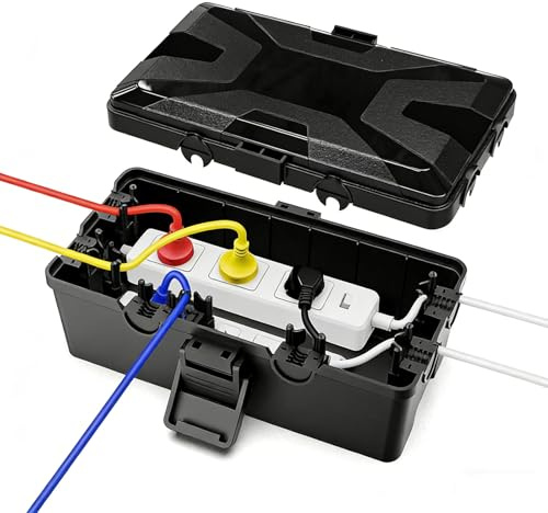 Waterproof Electrical Box, Outdoor Extension Lead Dribox 6 Cable Seal Entry 25x12x9.5cm Outside Connection Socket Plug Box Dry Box for Extension Leads,Plug,Timer,Power Strip