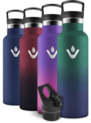 Motswedi Borraccia Termica, 500 ml Senza BPA, Borracce Bambino, Bottiglia Con Cannuccia e 2 Coperchi, Borraccia Acciaio, 18/8 Acciaio Inossidabile, Borracce per Scuola, Pilates - Verde scuro&blu scuro