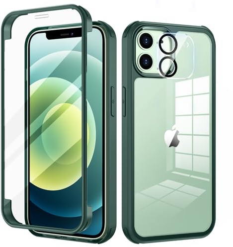 seacosmo für iPhone 12 Mini Hülle mit eingebautem Panzerglas Displayschutz und Kamera Schutzfolie [9H HD], 360 Grad Handyhülle Ganzkörper Stoßfeste iPhone 12 Mini Case - Grün