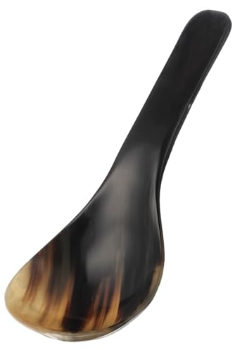 ADOCARN Ox Horn Soup Spoon 20-23cm Long Handmade Stirring Scoop Coffee and Hotpot Ladle Kitchen Utensil Natural Horn Material Random Color for Home Use