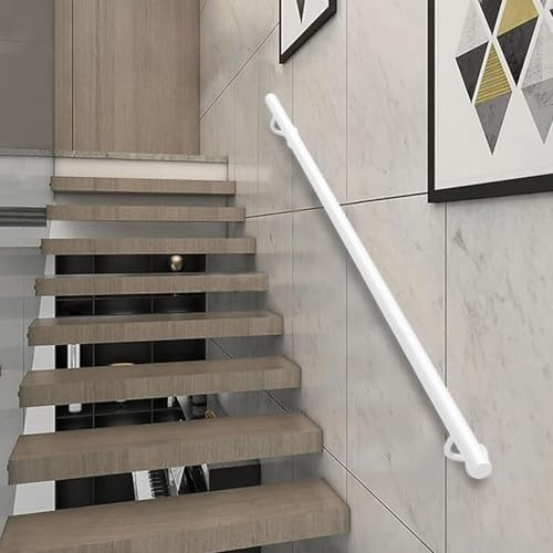 Corrimano per Scale Moderne, Corrimano in Ferro battuto Bianco Maniglione di Supporto di Sicurezza, Ringhiera a Tubo Tondo Montata a Parete per Gradini Interni Esterni(150cm)