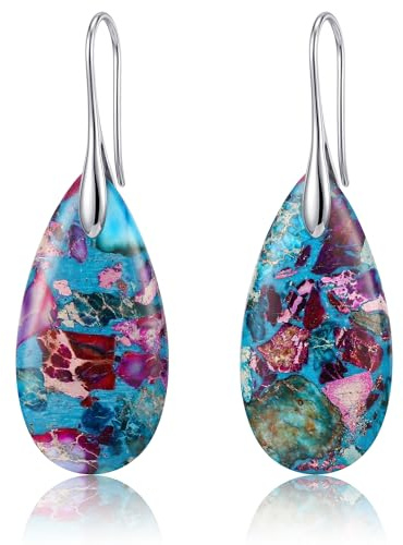 Adramata 2 Pcs Natural Healing Stone Drop Earrings for Women Dangly Earring