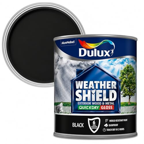Black Weathershield Quick Dry GLOSS Black Paint 750ml | Exterior uPVC Wood and Metal Paint | Quick Dry Mid Sheen Finish | Weatherproof Paint for Doors Windows Garage Doors and Trim