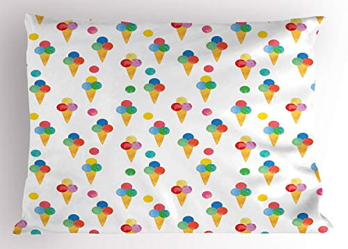 ABAKUHAUS Ice Cream Pillow Sham, Triple Scoops Grungy, Decorative Standard Queen Size Printed Pillowcase, 30 X 20, Multicolor