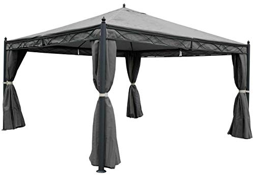 Pergola Cadiz-AM, Garten Pavillon, stabiles 7cm-Gestell mit Seitenwand + Moskitonetz - grau 4x4m