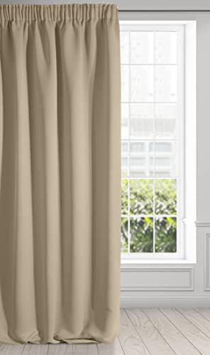 Eurofirany Logan Vorhang Blickdicht, Blackout, Satin Verdunkelungsvorhang mit Kräuselband-1 STK. Elegant, Glatt, Einfarbig, Wohnzimmer, Schlafzimmer, Polyester, Beige, 135x270 cm