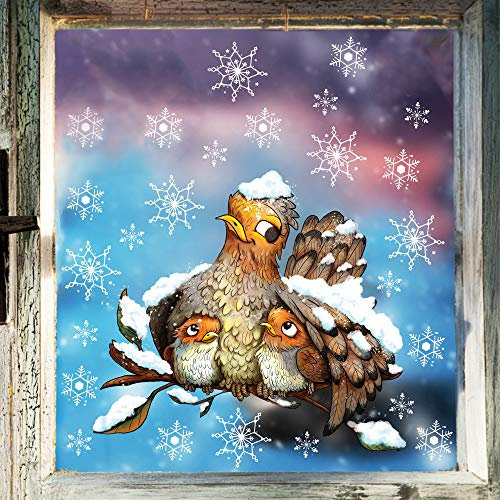 Wandtattoo Loft Fensterbild Weihnachten Vogel Mama Schneeflocken wiederverwendbare Fensteraufkleber Fensterdeko Kinder DIN A4