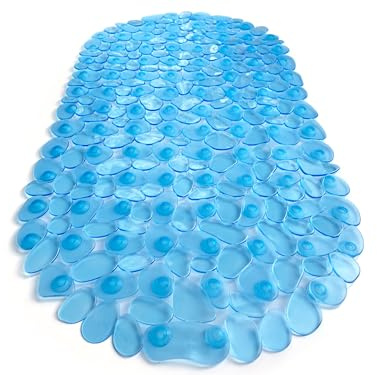 TIKE SMART “Pebbles” Non-Slip Bathtub & Shower Mat 27”x14” Oval - Non-Toxic - Safe, Clean, Machine-Washable, Superior Grip & Drainage, Vinyl, for Smooth Floors ONLY, Transparent Light Blue