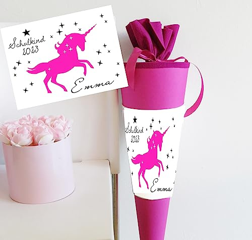Zarto Schultüte Mädchen Einhorn personalisiert - Zuckertüte fertig - Zuckertuete pink groß 70 cm - Geschenk zur Einschulung - Einschulungsgeschenke - (Schultüte Einhorn)