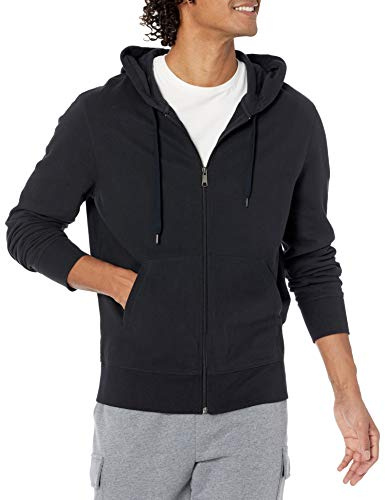 Amazon Essentials Men's Lätt tröja med huva i fransk frotté med dragkedja, Svart, S