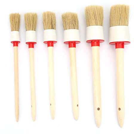 6Pcs Pig Hair Chalk Wax Brush Set for Wood Furniture Home Decor Oil Painting Round Paint Brushes with Wooden Handle 20-45mm