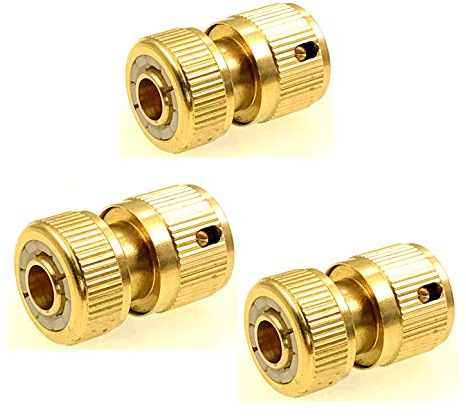JZK 3 x Messing Schlauchverbinder mit Aqua Stop für Schlauchende, nicht für Wasserhahnende, Gartenschlauchendverbinder mit Ventil, Schlauchrohr Wasserstop-Verbinder Fitting Adapter