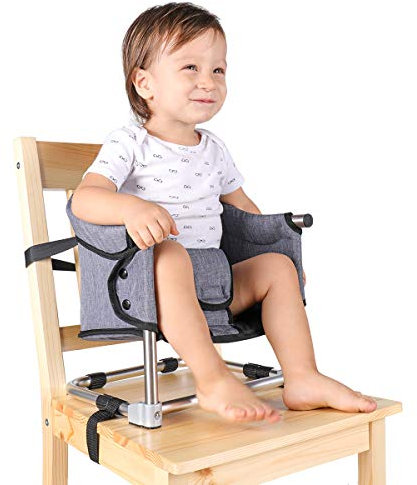 Toogel Booster Seat for Dining Table High Chair for Babies and Toddlers, Portable and Foldable Table Seat with Safety Buckle and Height Adjustable, Baby Feeding Chair Includes Carry Bag (Grey)
