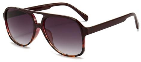 RUNHUIS Vintage Herren Polarisiert Sonnenbrille Damen Retro Oval 70er überdimensional Klassisch Pilotensonnenbrille UV400 Schutz (Rotwein-Leopard)
