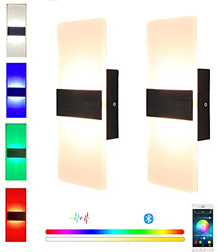 2 Stück Smart RGB-Farbe Wandleuchten Mobile APP Graffiti-Kontrolle Dimmbar LED Wandlampen Innen Kompatibel mit Alexa Bunt Stimmungslicht mit Szenenmodus und Timing-Funktion für Wohnzimmer Schlafzimmer