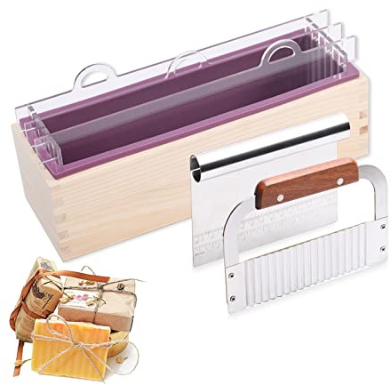 Kit de moules à savon en silicone - 1,2 l - Moule à pain rectangulaire flexible avec boîte en bois et planches de séparation en acrylique