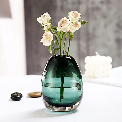 XIUWOUG Kleine Glasvasen Für Pampasgras Blumenvase Modern Vase Für Tischdeko Kugelvase Glas Für Wohnzimmer Tablett Bad Couchtisch,Green s