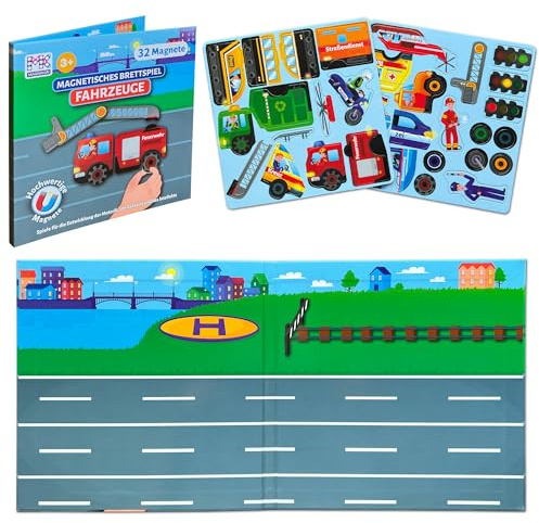 MAGNIKON Magnetspiel Fahrzeuge, 32 Magnete, Reisespiel ab 2 Jahre | Magnetpuzzle, Beschäftigung Für Kinder, Spielzeug für Unterwegs, Logopädie Spiel, Magnetbuch, Autospiele, Spielzeug Autofahrt